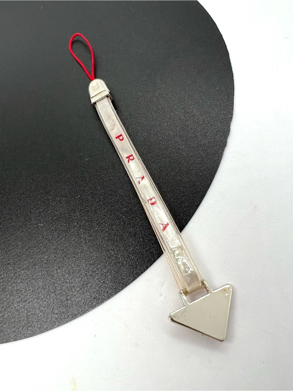 Authentic Prada Vintage Y2K Red Triangle Logo Clear Phone Strap / Bag Charm